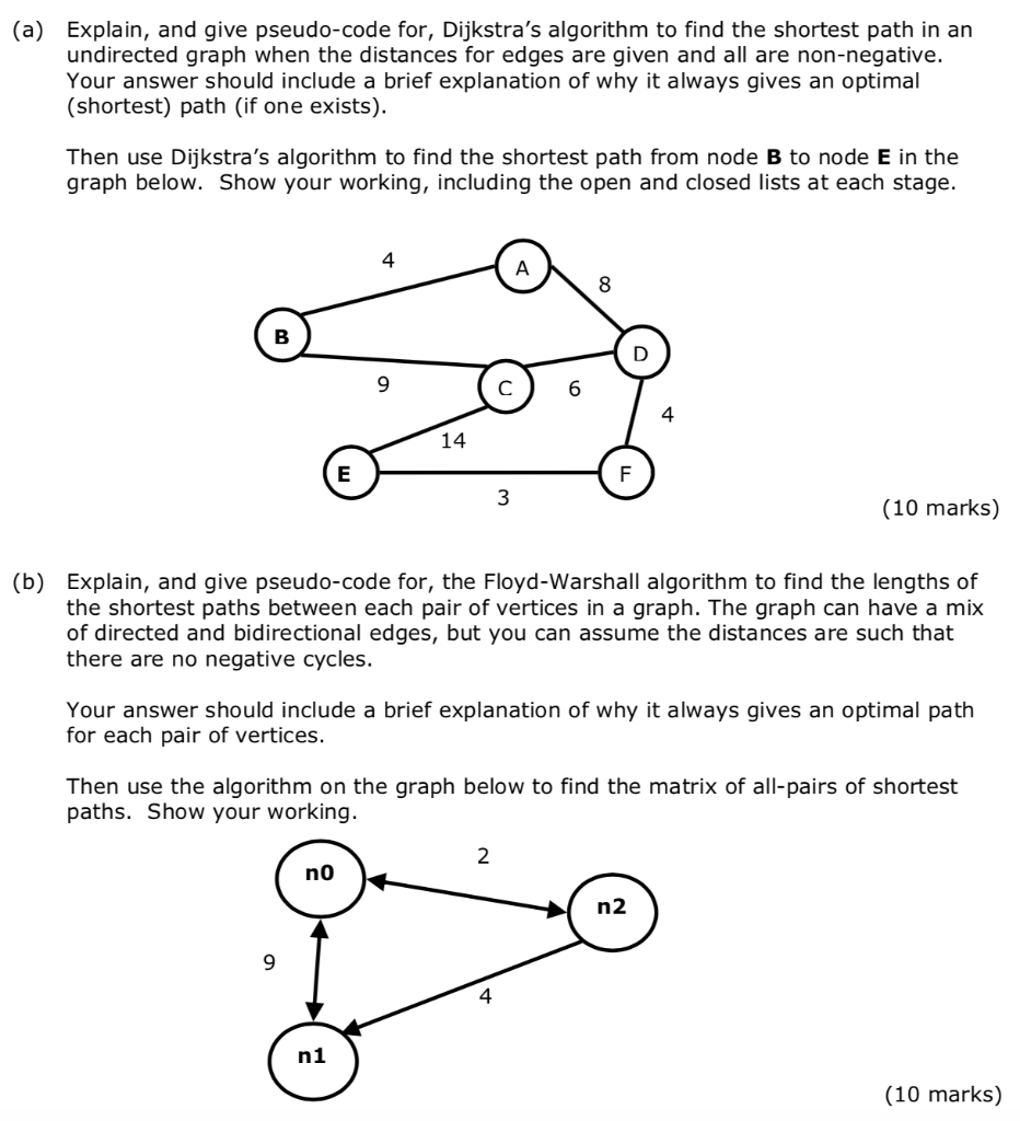 Solved A Explain And Give Pseudo Code For Dijkstras 2944