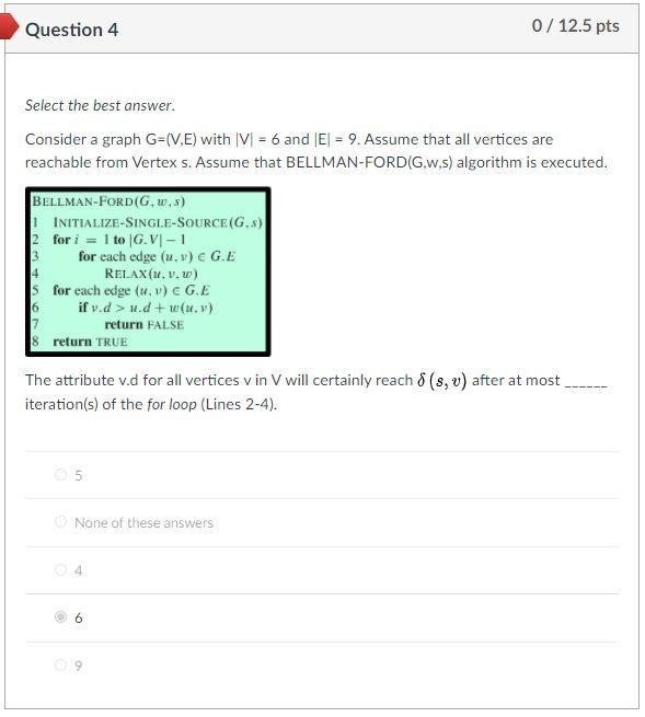 Solved Question 4 0/12.5 pts Select the best answer. | Chegg.com