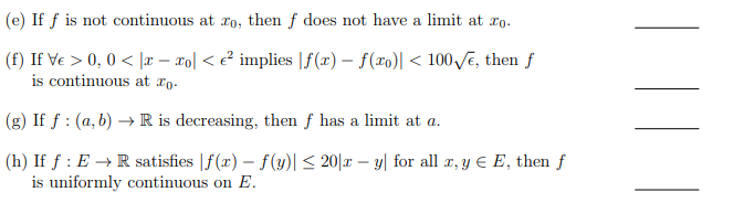 True Or False E If F Is Not Continuous At To Chegg Com