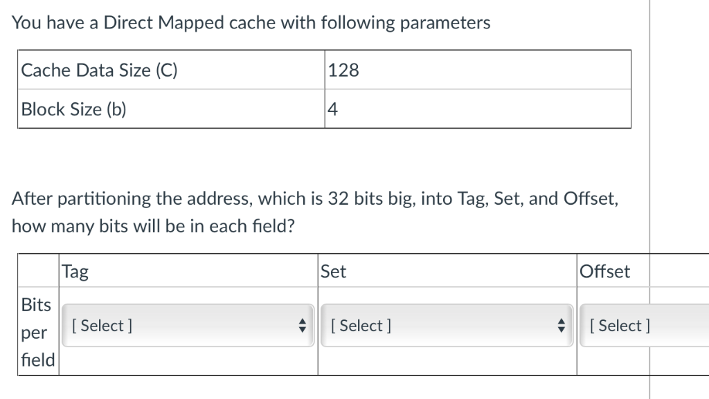 Solved You have a Direct Mapped cache with following | Chegg.com