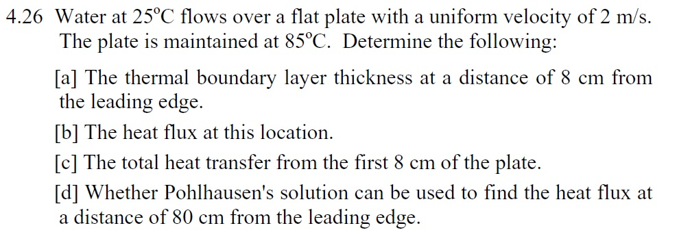 Solved 4.26 Water at 25°C flows over a flat plate with a | Chegg.com