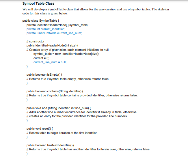 Solved Problem Description You are to develop a symbol table | Chegg.com