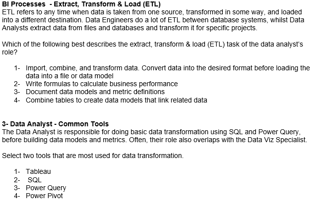 Solved BI Processes - Extract, Transform & Load (ETL) ETL | Chegg.com