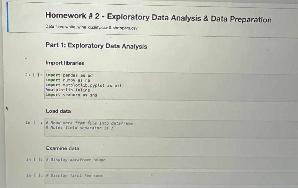 Solved Homework # 2 - Exploratory Data Analysis \& Data | Chegg.com