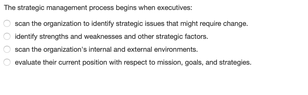 Solved The Strategic Management Process Begins When | Chegg.com