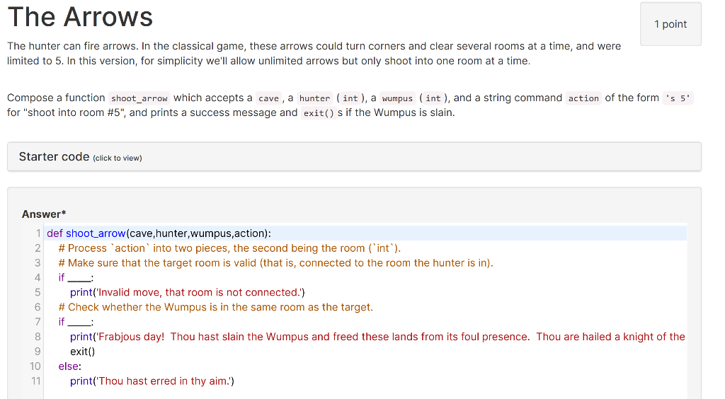 The Arrows 1 point The hunter can fire arrows. In the | Chegg.com