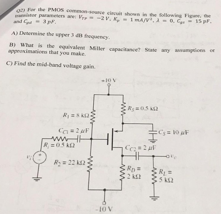 Solved 2)For the PMOS commonsource circuit shown in the