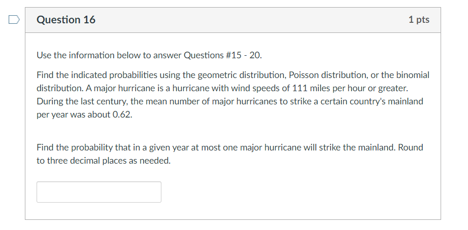 Solved Question 15 1 pts Use the information below to answer | Chegg.com