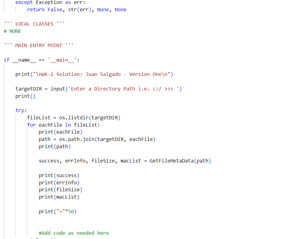 Solved except Exception as err:return False, str(err), | Chegg.com
