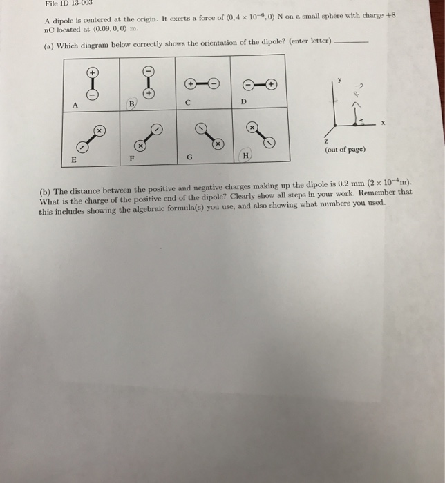 Solved File ID 13-003 A dipole is centered at the origin. It | Chegg.com