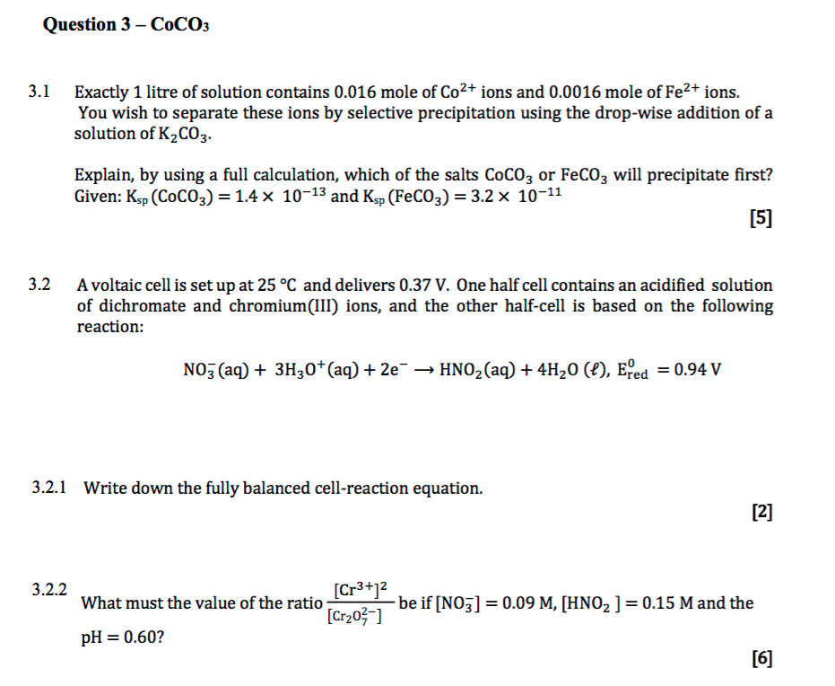 Solved Question 3 - COCO3 3.1 Exactly 1 litre of solution | Chegg.com