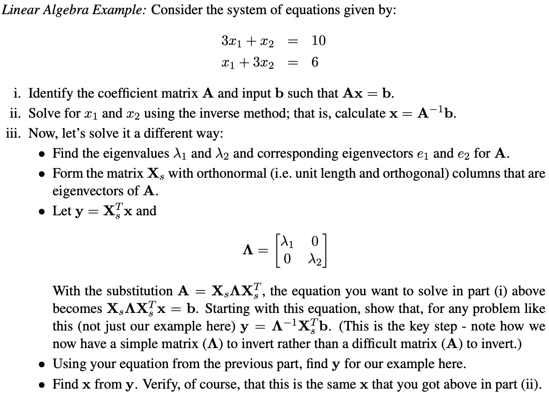 Solved Linear Algebra Example: Consider the system of | Chegg.com
