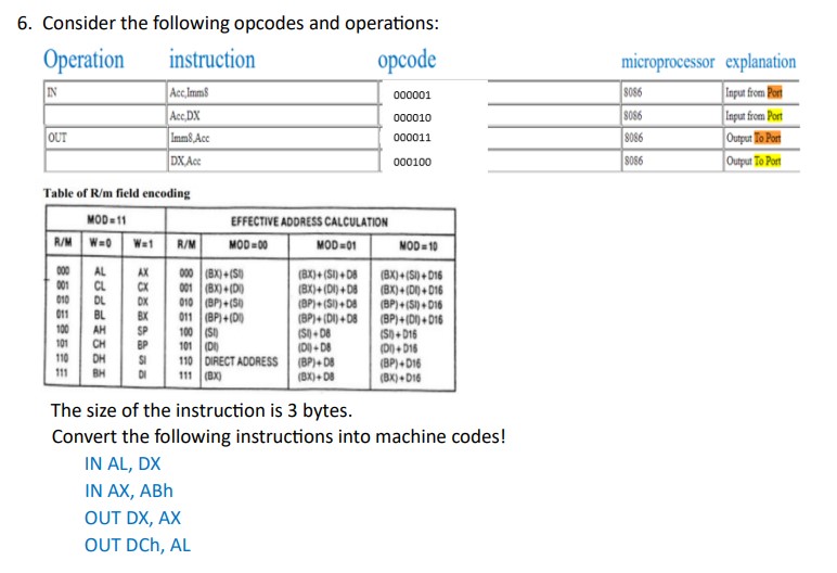 Solved Computer ArchitectureConsider the following opcodes | Chegg.com