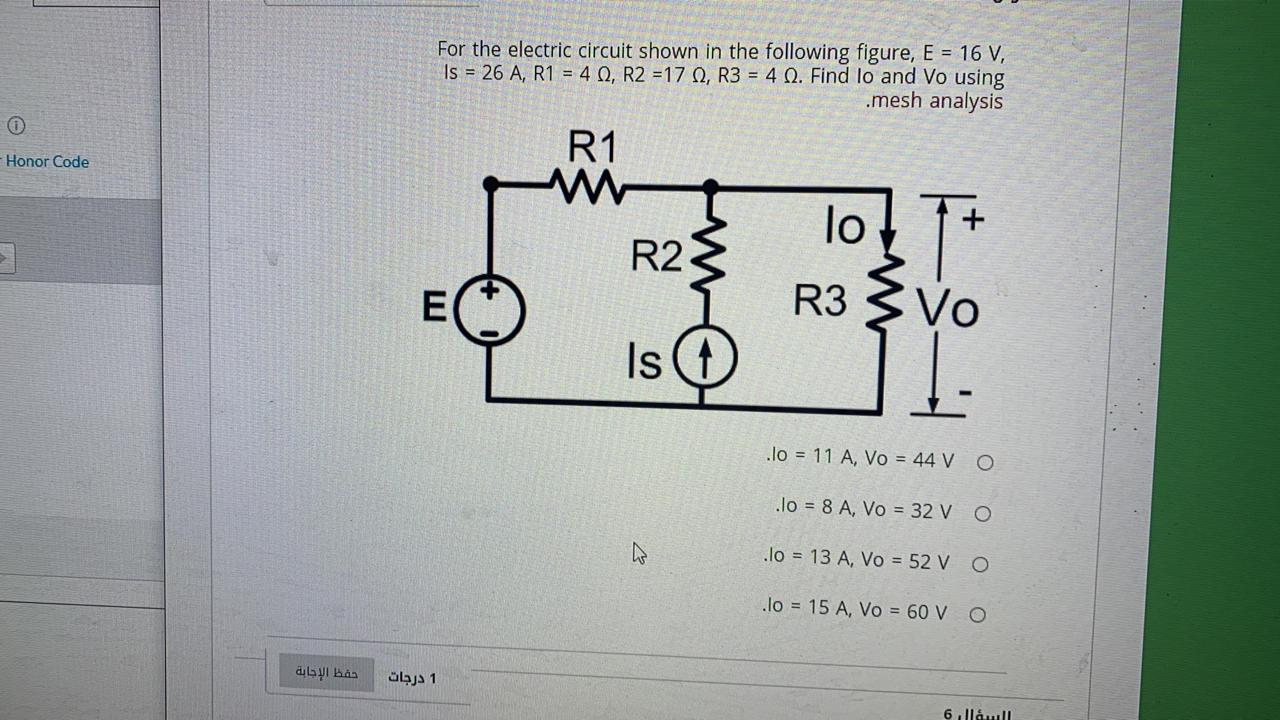 Solved For the electric circuit shown in the following | Chegg.com