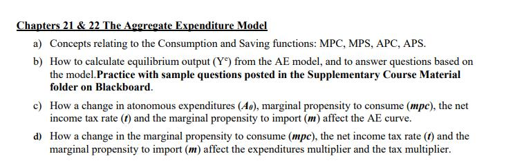 Solved Chapters 21 & 22 The Aggregate Expenditure Model a) | Chegg.com