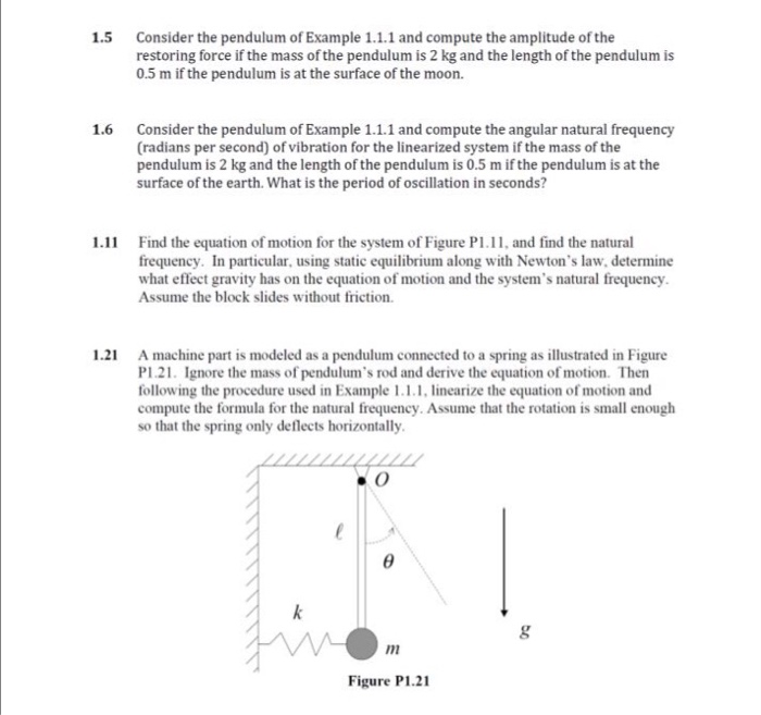 Consider the pendulum of Example 1.1.1 and compute | Chegg.com