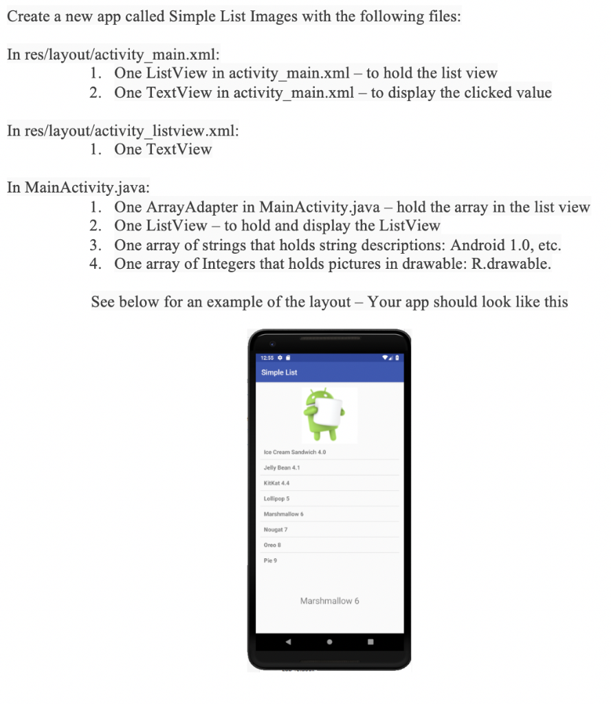 Create a new app called Simple List Images with the | Chegg.com