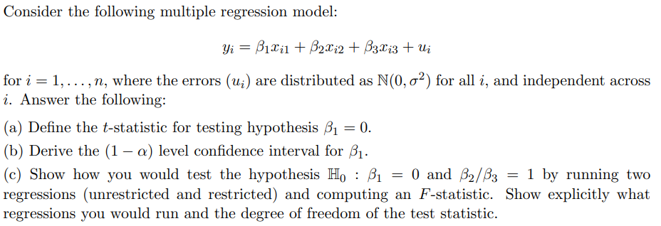 Solved Consider the following multiple regression model: | Chegg.com