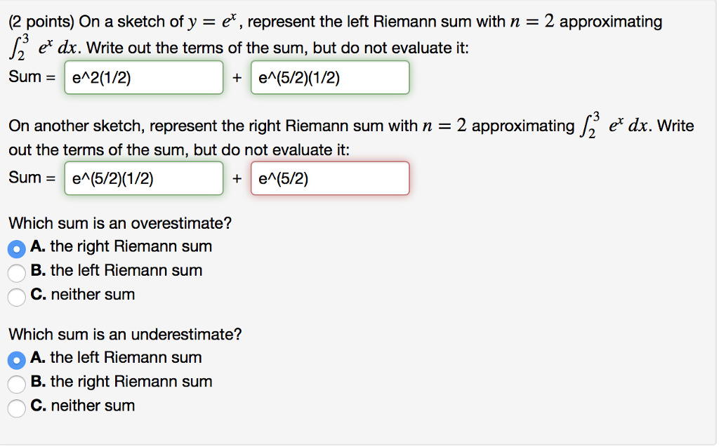 Solved (2 Points) On A Sketch Of Y -e', Represent The Left | Chegg.com