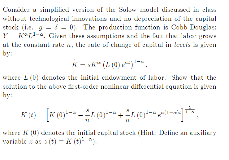 Solved Consider a simplified version of the Solow model | Chegg.com