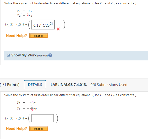 Solved Solve the system of first-order linear differential | Chegg.com