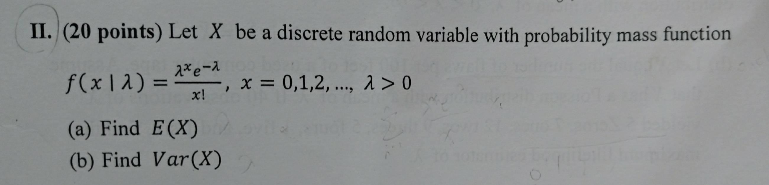 Solved II. (20 points) Let X be a discrete random variable | Chegg.com