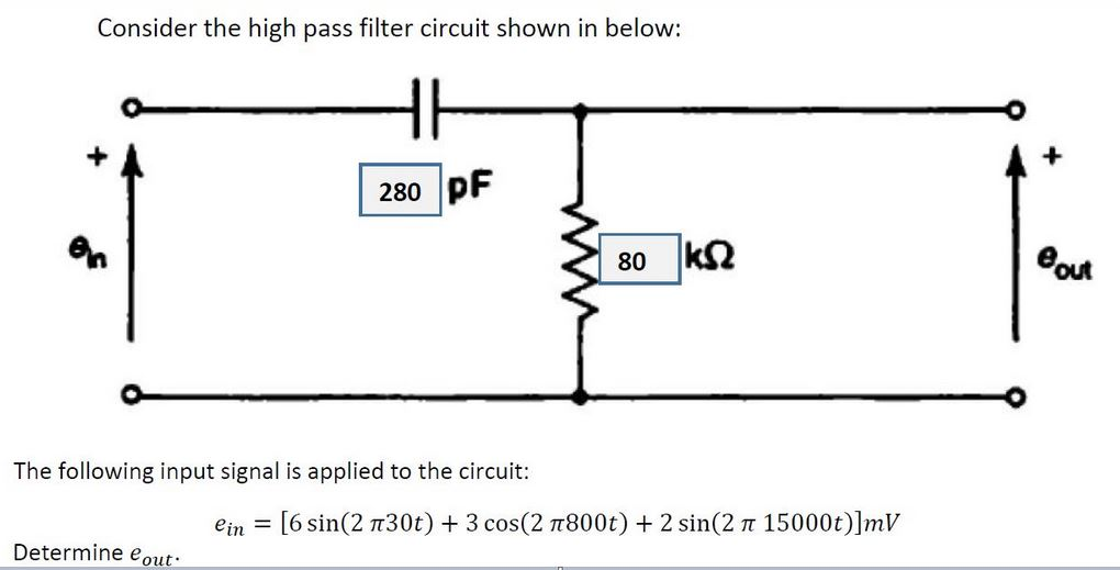 Solved Consider the high pass filter circuit shown in below: | Chegg.com