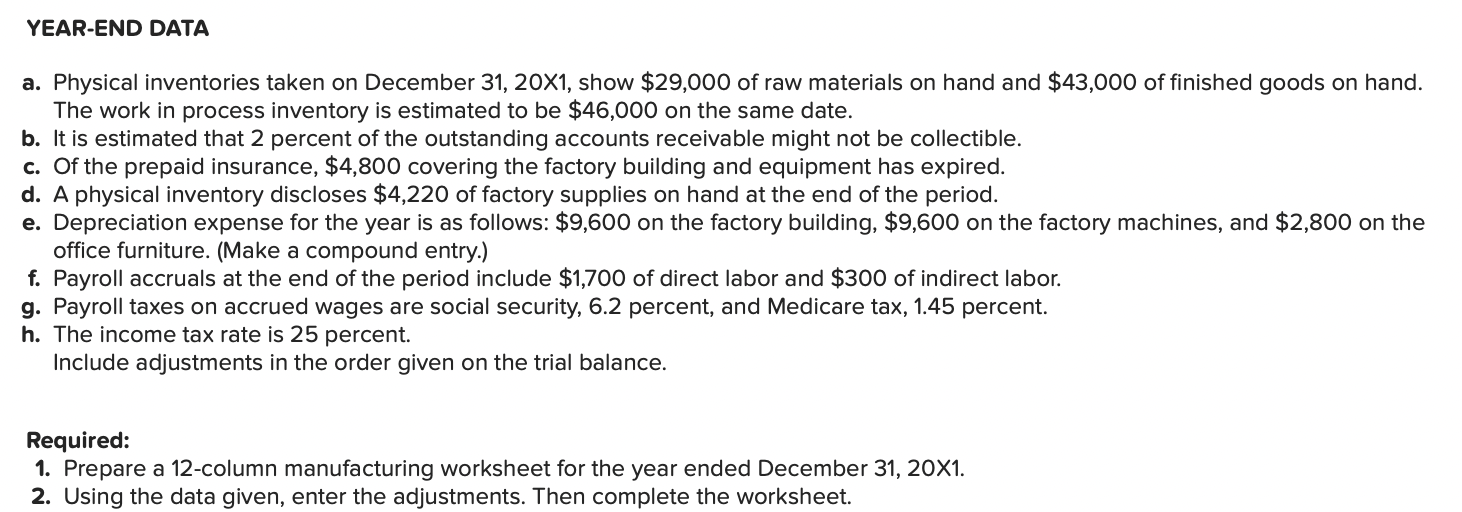 Solved I am preparing a 12-column manufacturing worksheet | Chegg.com