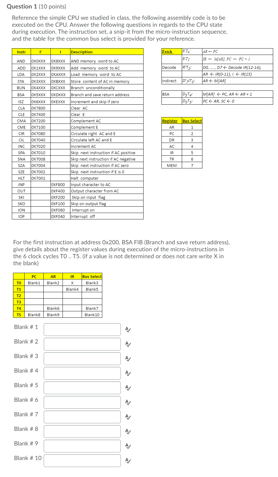 Solved Question 1 (10 points) Reference the simple CPU we | Chegg.com