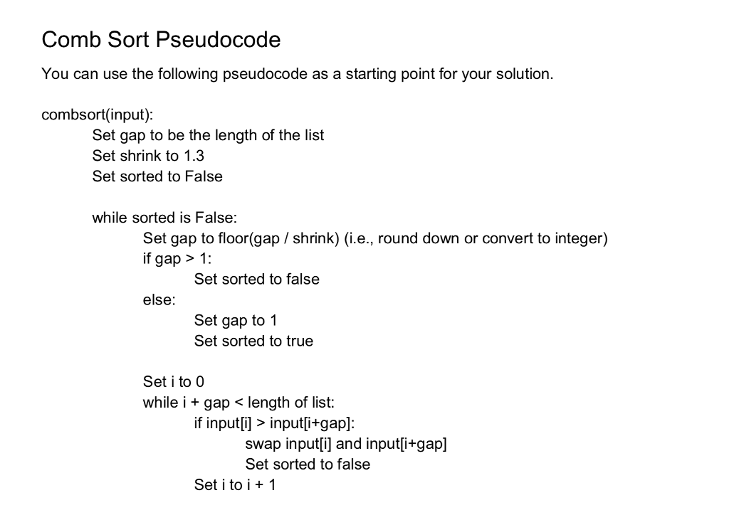 Solved Comb sort is a variation of bubble sort that | Chegg.com