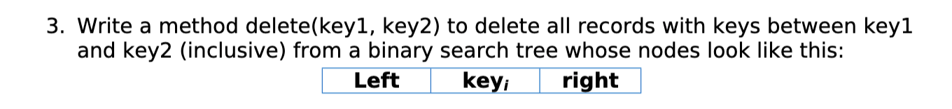 Solved 3. Write a method delete(key 1, key 2 ) to delete all | Chegg.com
