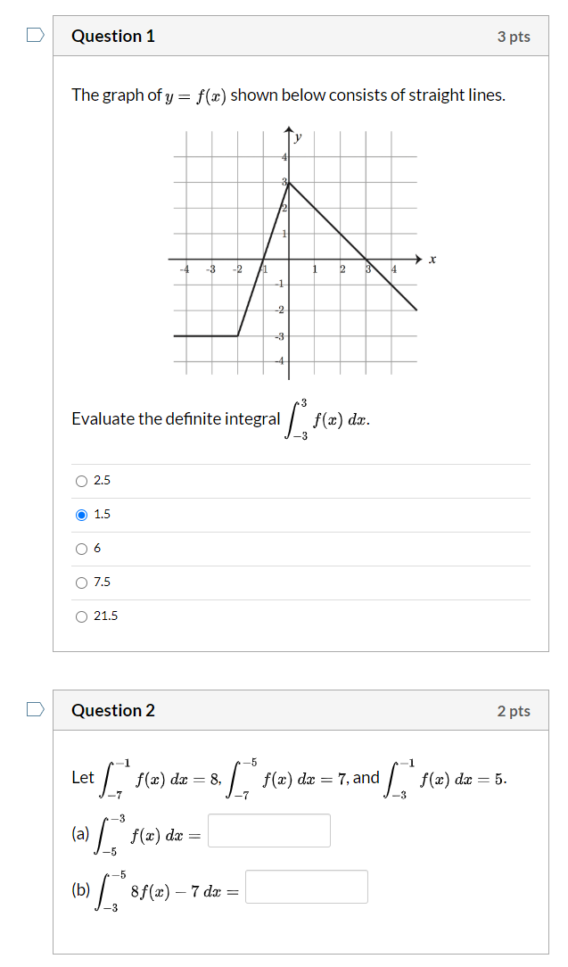Solved Question 1 3 pts The graph of y= f() shown below | Chegg.com