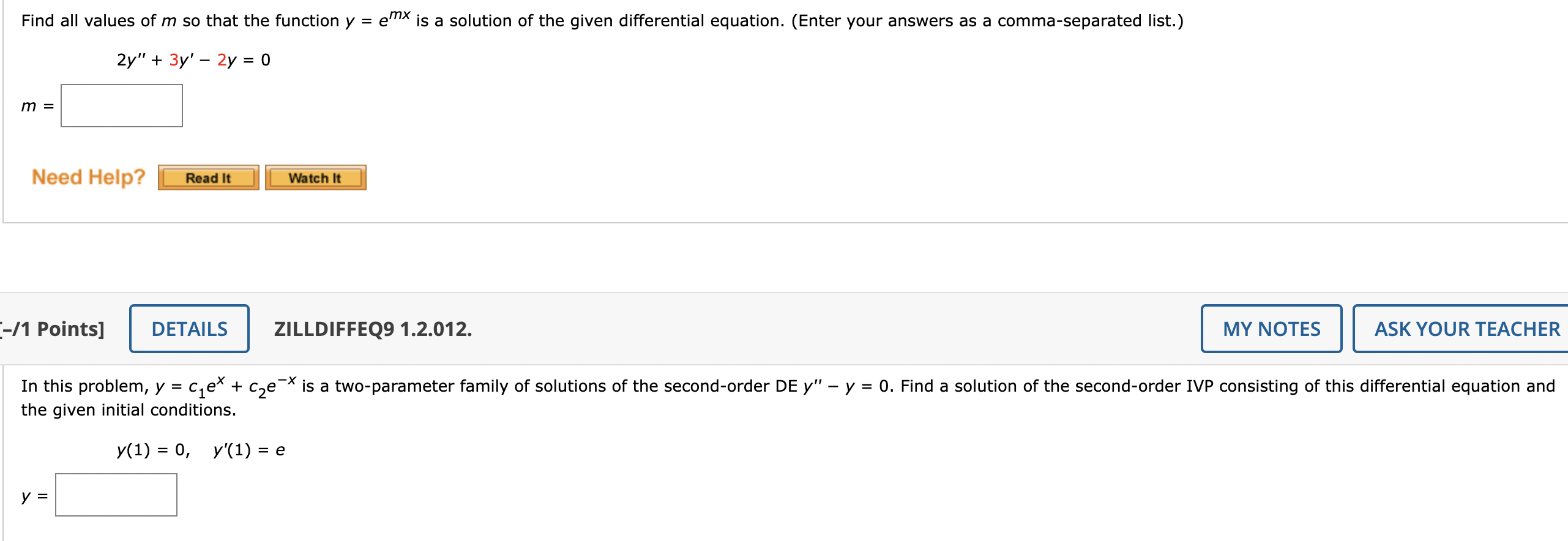 Solved Find all values of m so that the function y=emx is a | Chegg.com