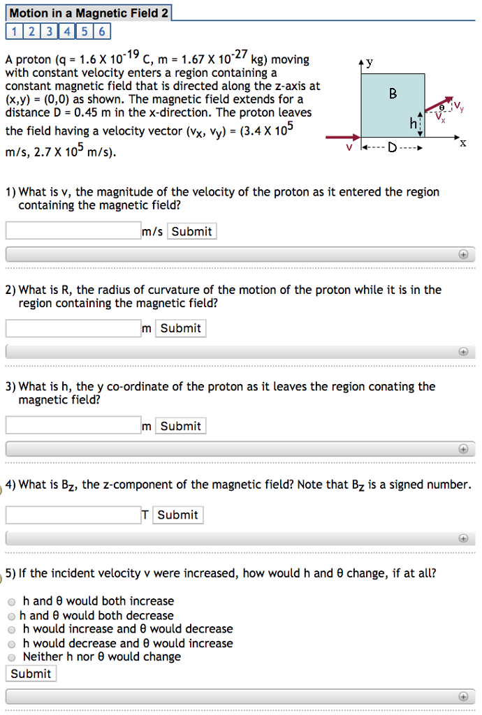 Solved Motion in a Magnetic Field 2 123 456 A proton (q- 1.6 | Chegg.com