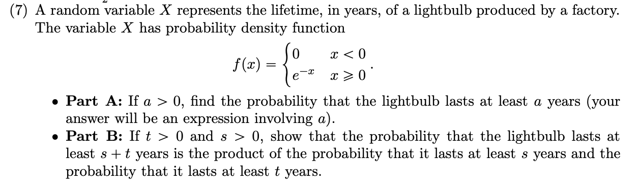 Solved (7) A random variable X represents the lifetime, in | Chegg.com