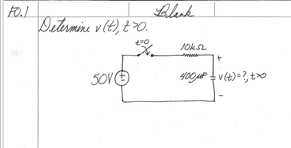 Solved to./ Belank t=0 Vetermine vlt), >0. EX X 501 10kr MW- | Chegg.com