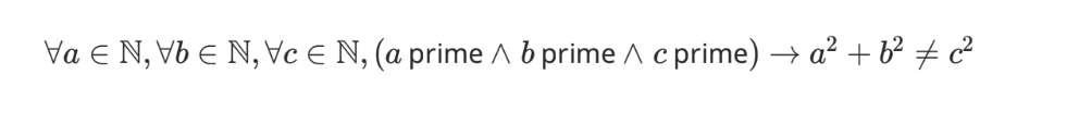 Solved ∀a∈N,∀b∈N,∀c∈N,(a Prime ∧b Prime ∧c Prime )→a2+b2 =c2 | Chegg.com