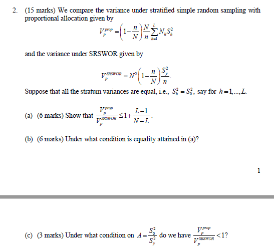 2 15 Marks We Compare The Variance Under Strati Chegg Com