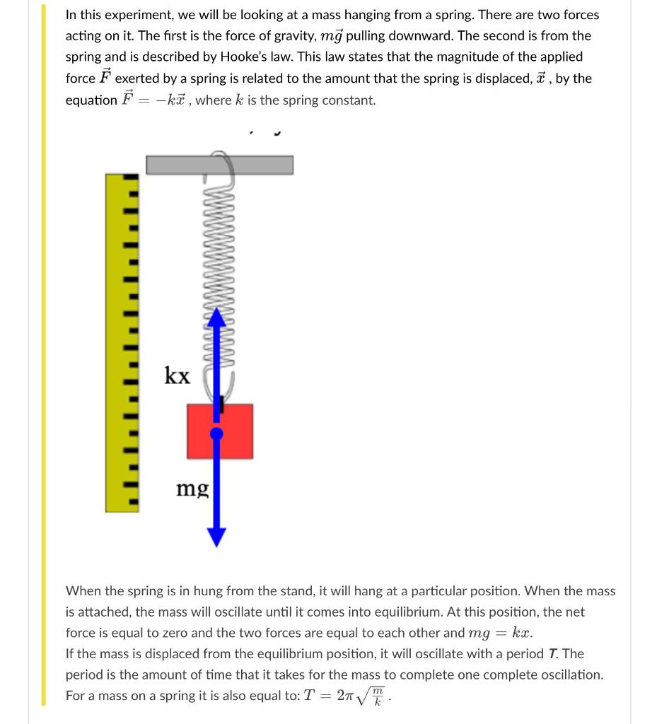 Solved In this experiment, we will be looking at a mass | Chegg.com