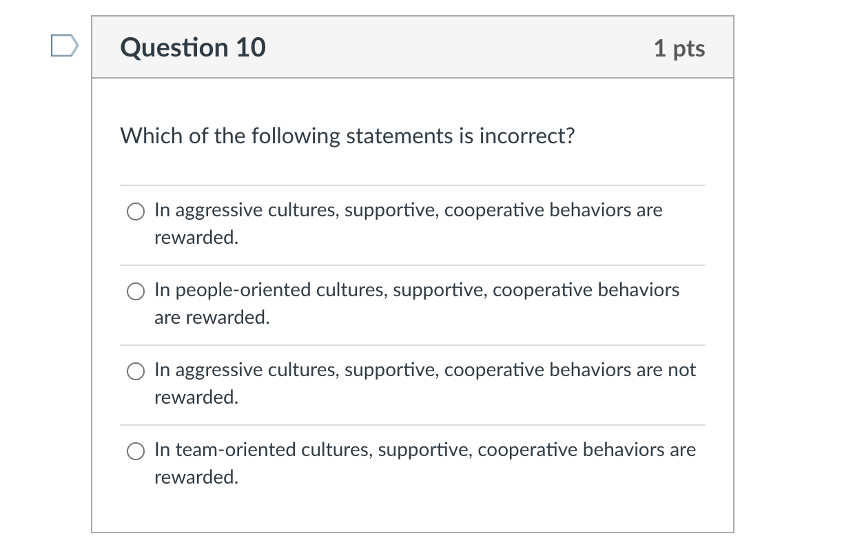 Solved Question 10 1 pts Which of the following statements | Chegg.com