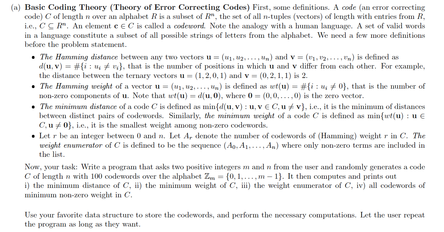 Solved (a) Basic Coding Theory (Theory of Error Correcting | Chegg.com