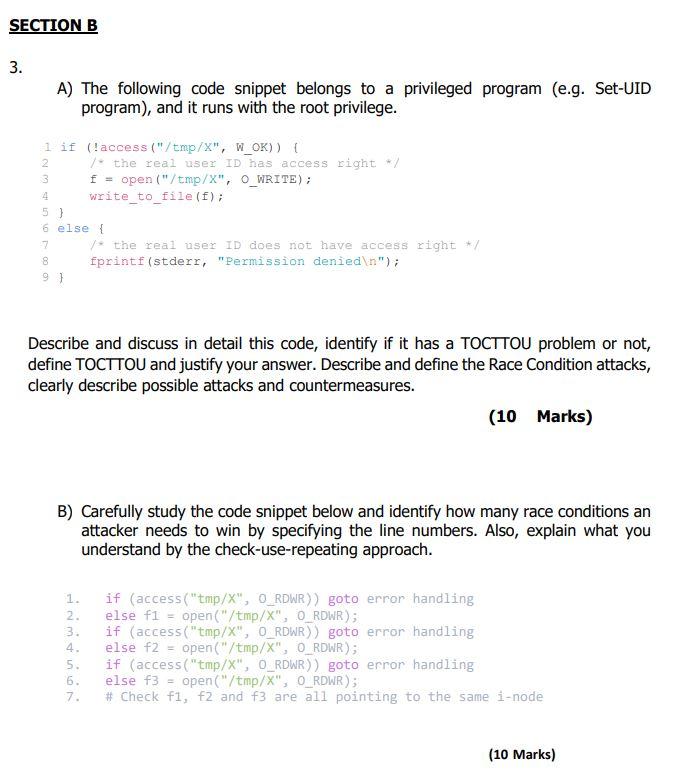 Solved SECTION B 3. A) The Following Code Snippet Belongs To | Chegg.com