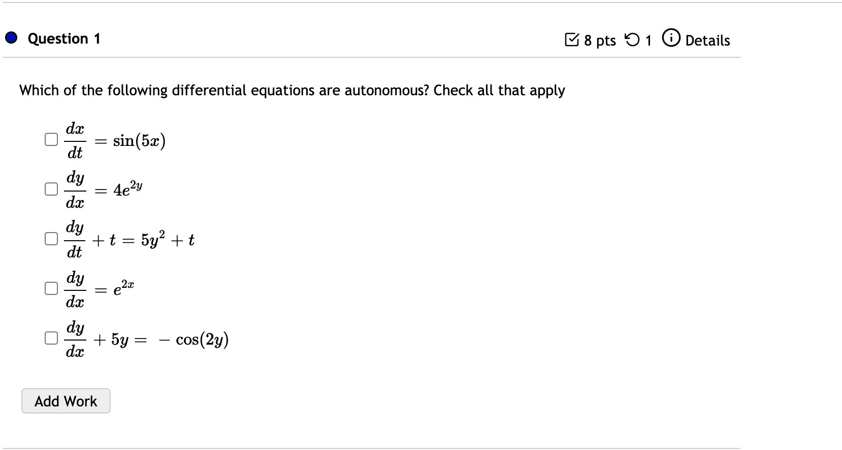 Solved Question 1 8 pts 5 1 0 Details Which of the following | Chegg.com