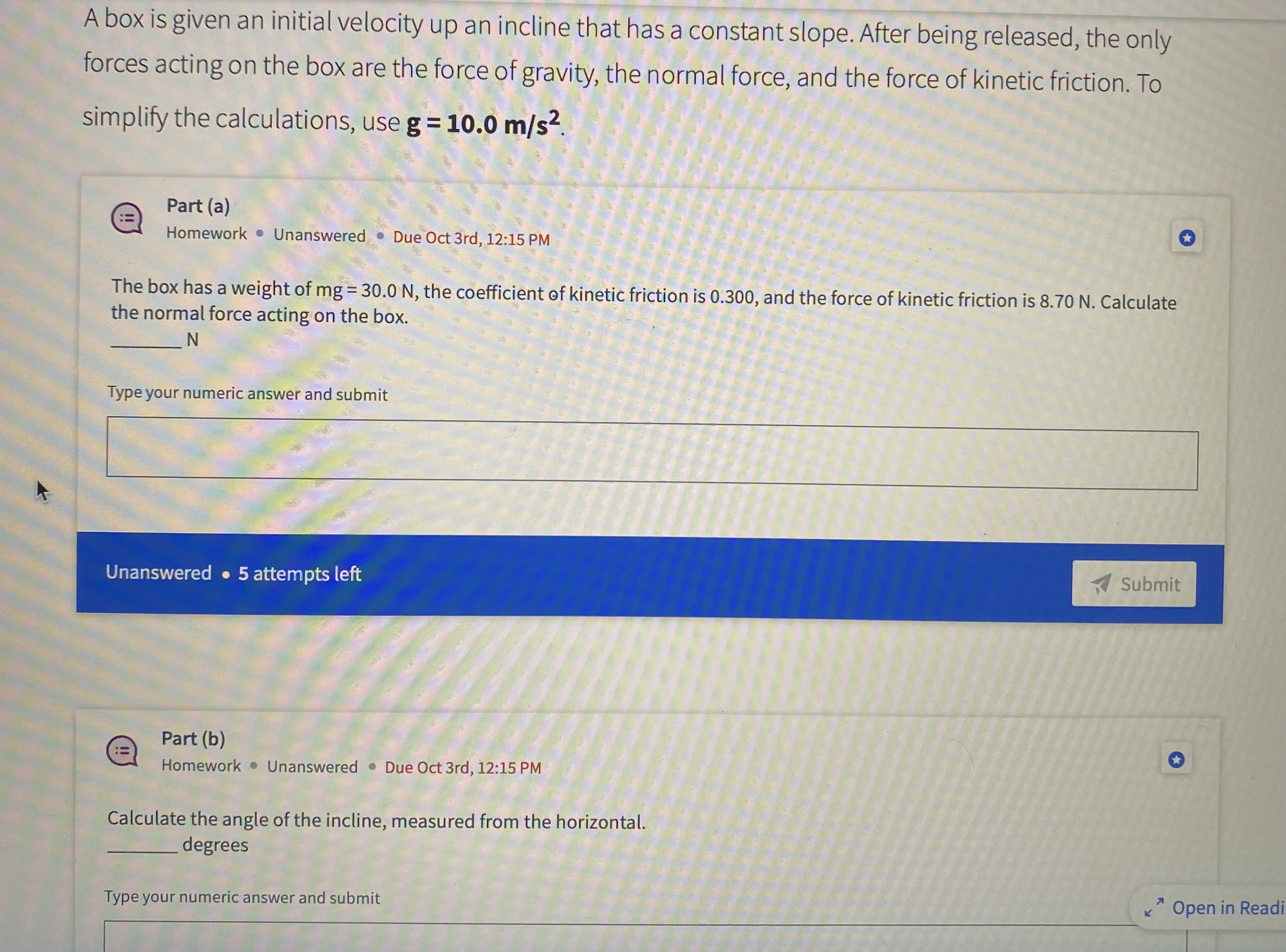 [Solved] A box is given an initial velocity up an incline