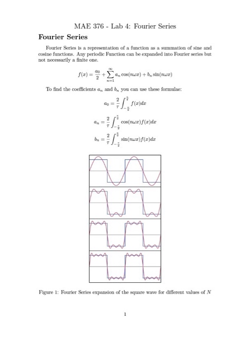 Solved MAE 376 Lab 4: Fourier Series Fourier Series Fourier | Chegg.com