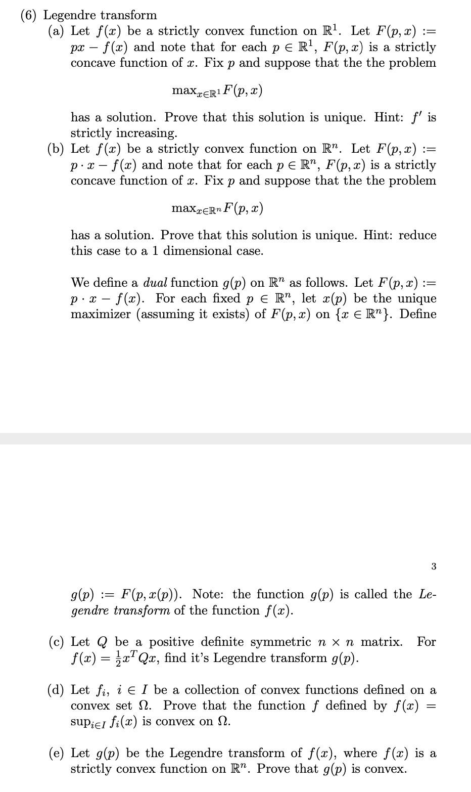 6 Legendre Transform A Let F X Be A Strictly Chegg Com