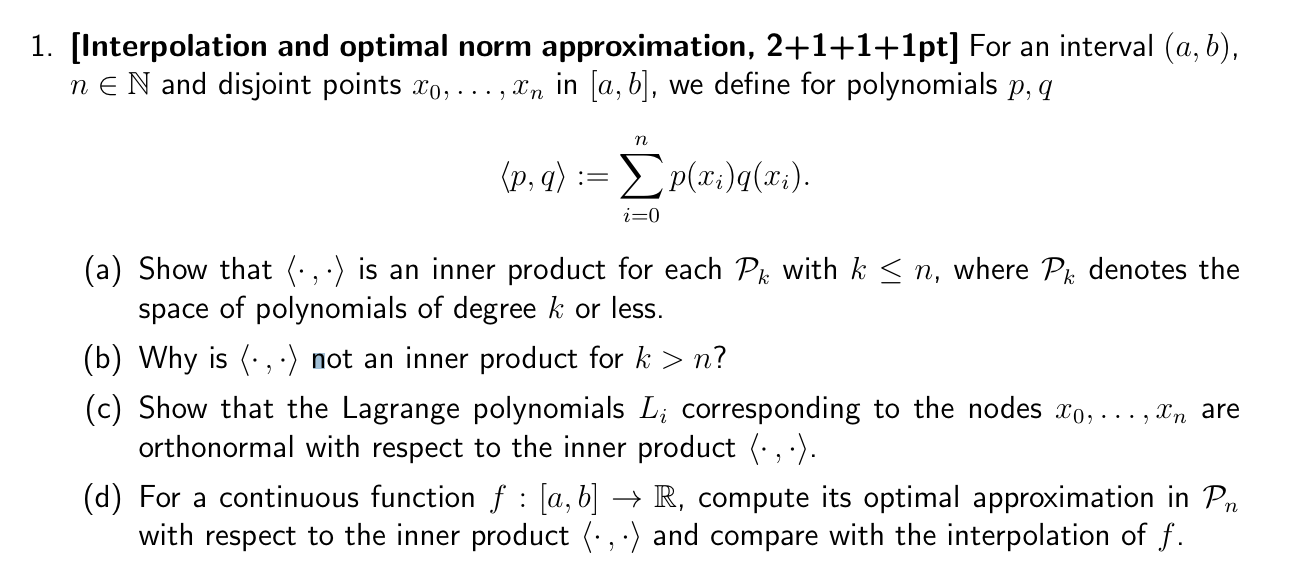 Solved 1. [Interpolation And Optimal Norm Approximation, | Chegg.com