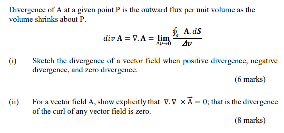 Solved Divergence of A at a given point P is the outward | Chegg.com