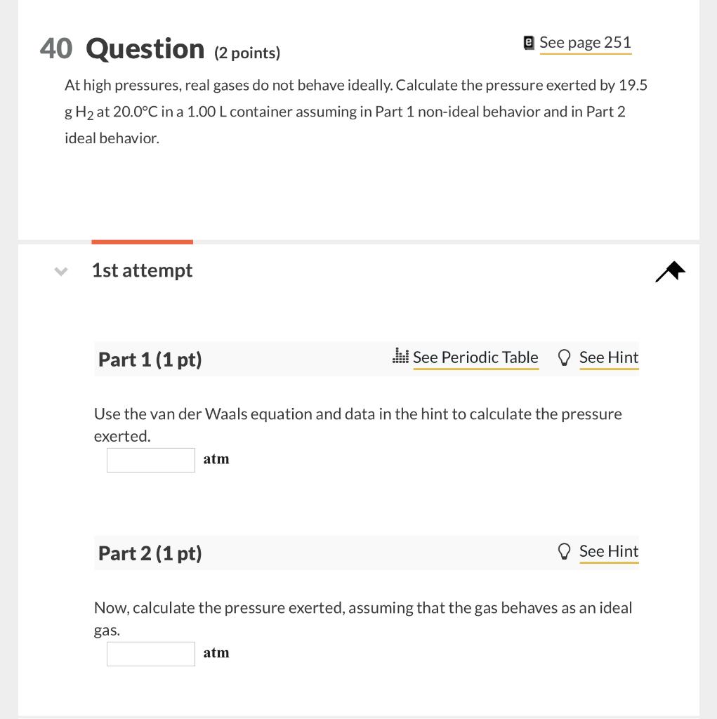 Solved 40 Question (2 points) e See page 251 At high | Chegg.com