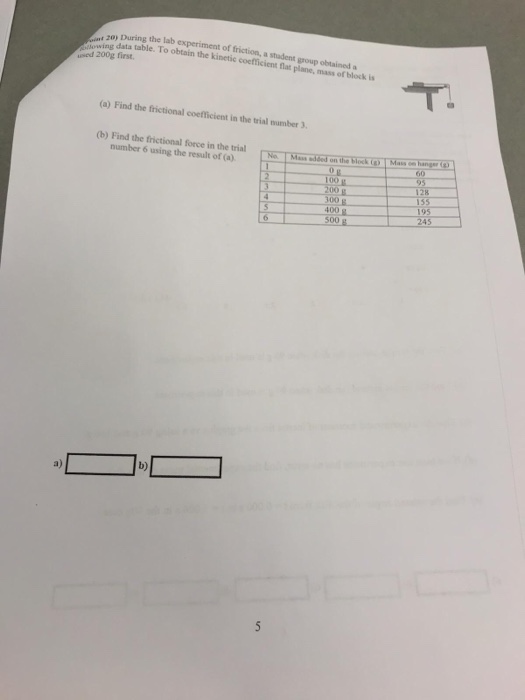 Solved 2o) During The Lab Experiment Of Friction, A Student | Chegg.com